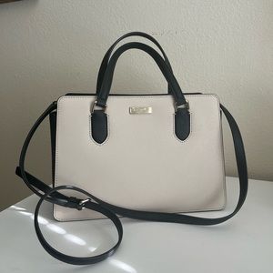 Kate Spade Laurel Way Reese Satchel Crossbody Bag bicolor Black Parchment Cream